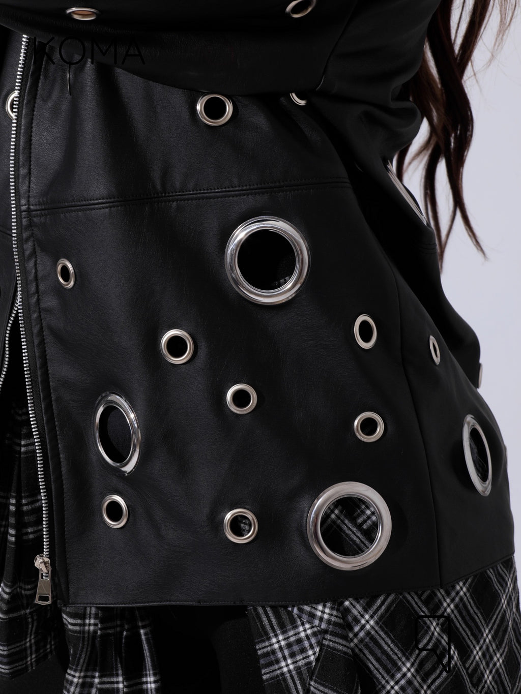 Cailyn Leather eyelet Jacket - Black