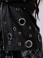 Cailyn Leather eyelet Jacket - Black