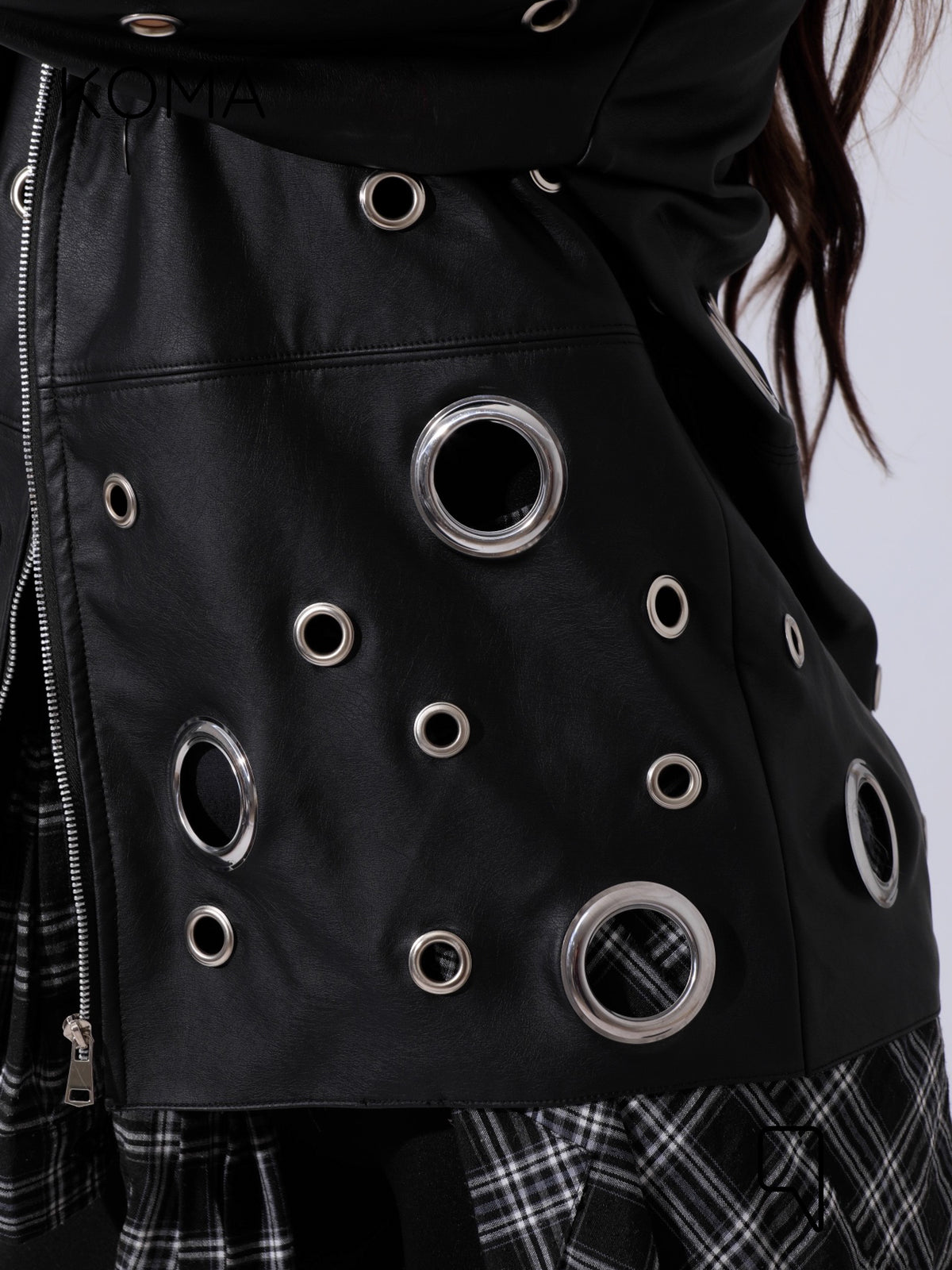 Cailyn Leather eyelet Jacket - Black