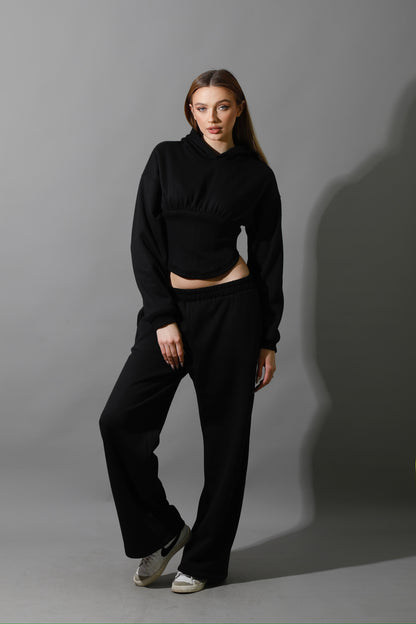 Corset Hoodie Set - Black