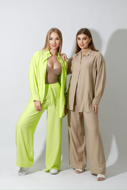 Co-Ord Long Sleeves Shirt - Beige