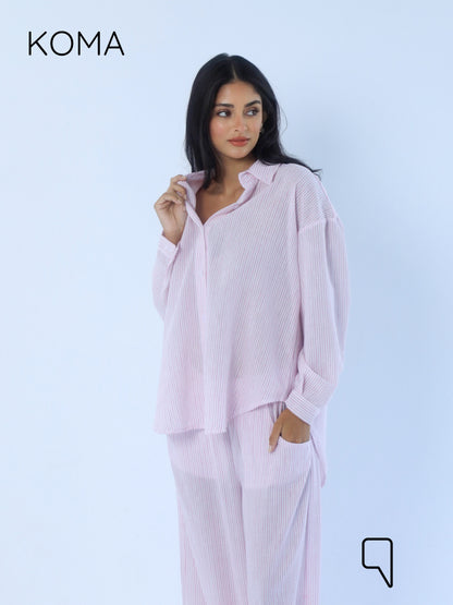Matilda Long Sleeves Shirt & Wide Leg trousers - Striped Pink