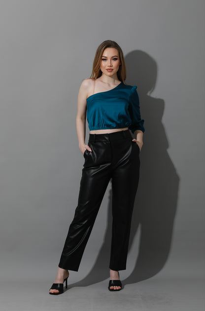 One Shoulder Blouse - Dark Green