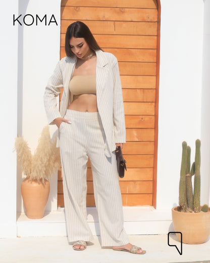 Candice Stripped Light Suit - Brown