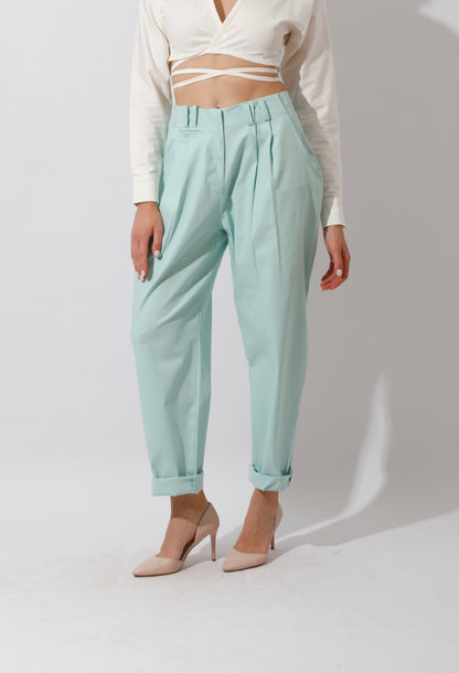 High Rise Paper-Bag Pants - Mint
