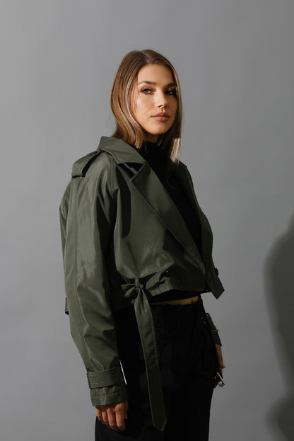 Double Breasted Trench Jacket - Olive