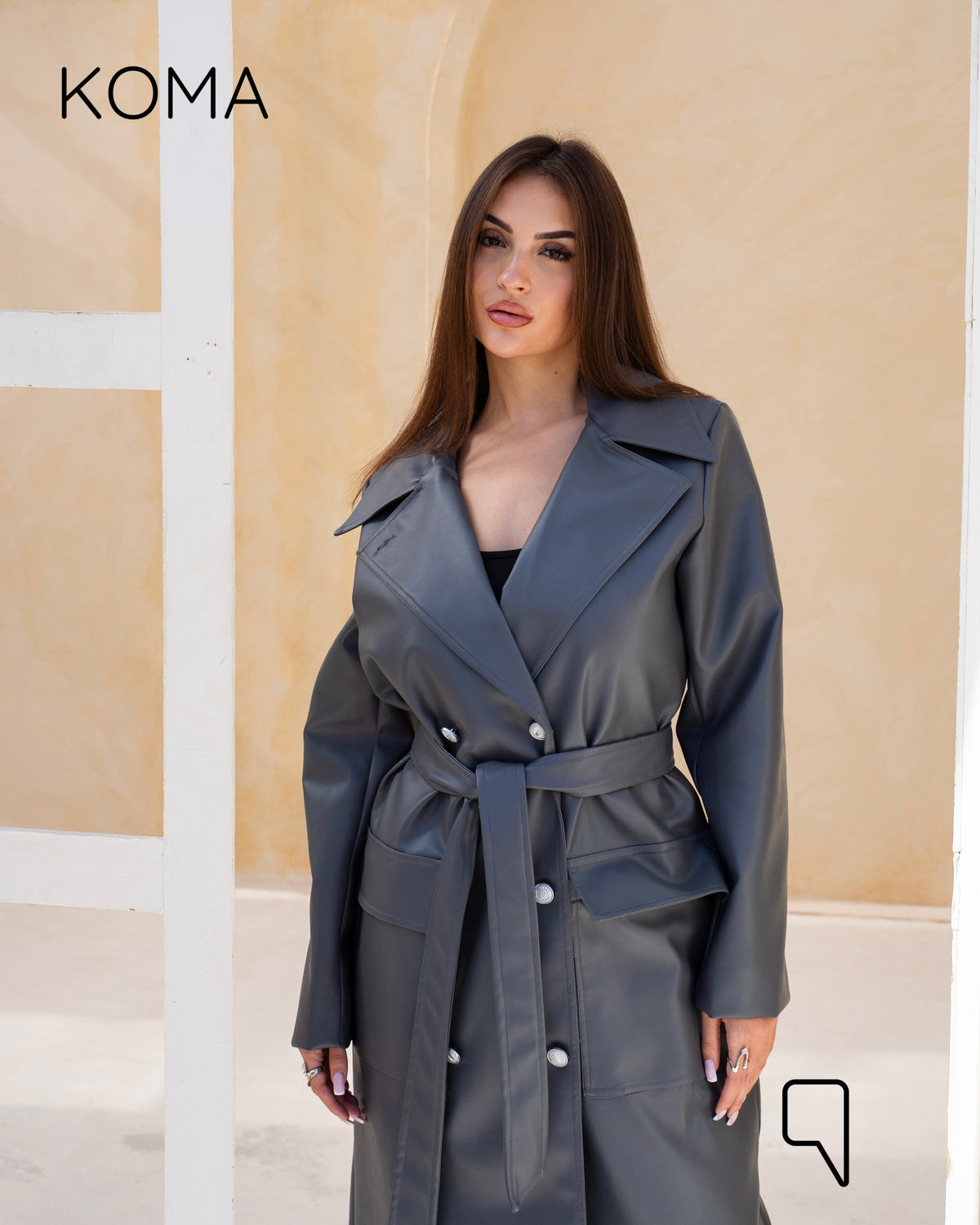 Textured Leather Coat - Gray