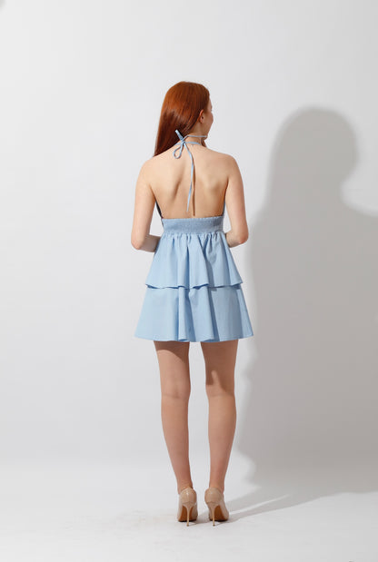 Short Backless Dress  - Baby Blue