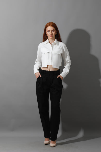 High Rise Paper-Bag Pants - Black