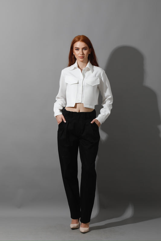 High Rise Paper-Bag Pants - Black