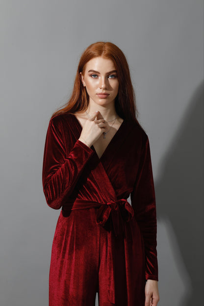 Wrapped wide leg Jumpsuit- Maroon