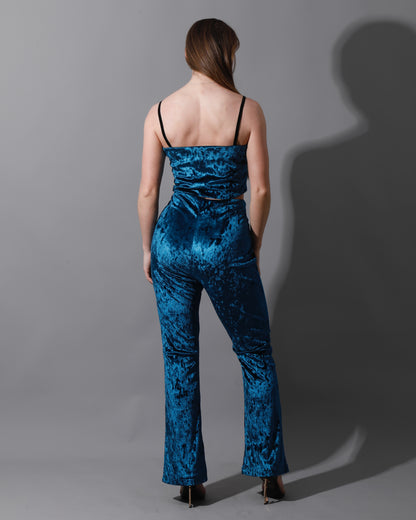 Velvet Crop Top & Bootcut Trousers Set - Petrol