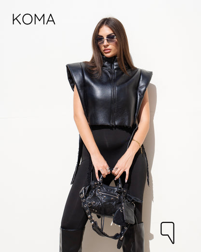 Dixi Leather Fur Vest - Black