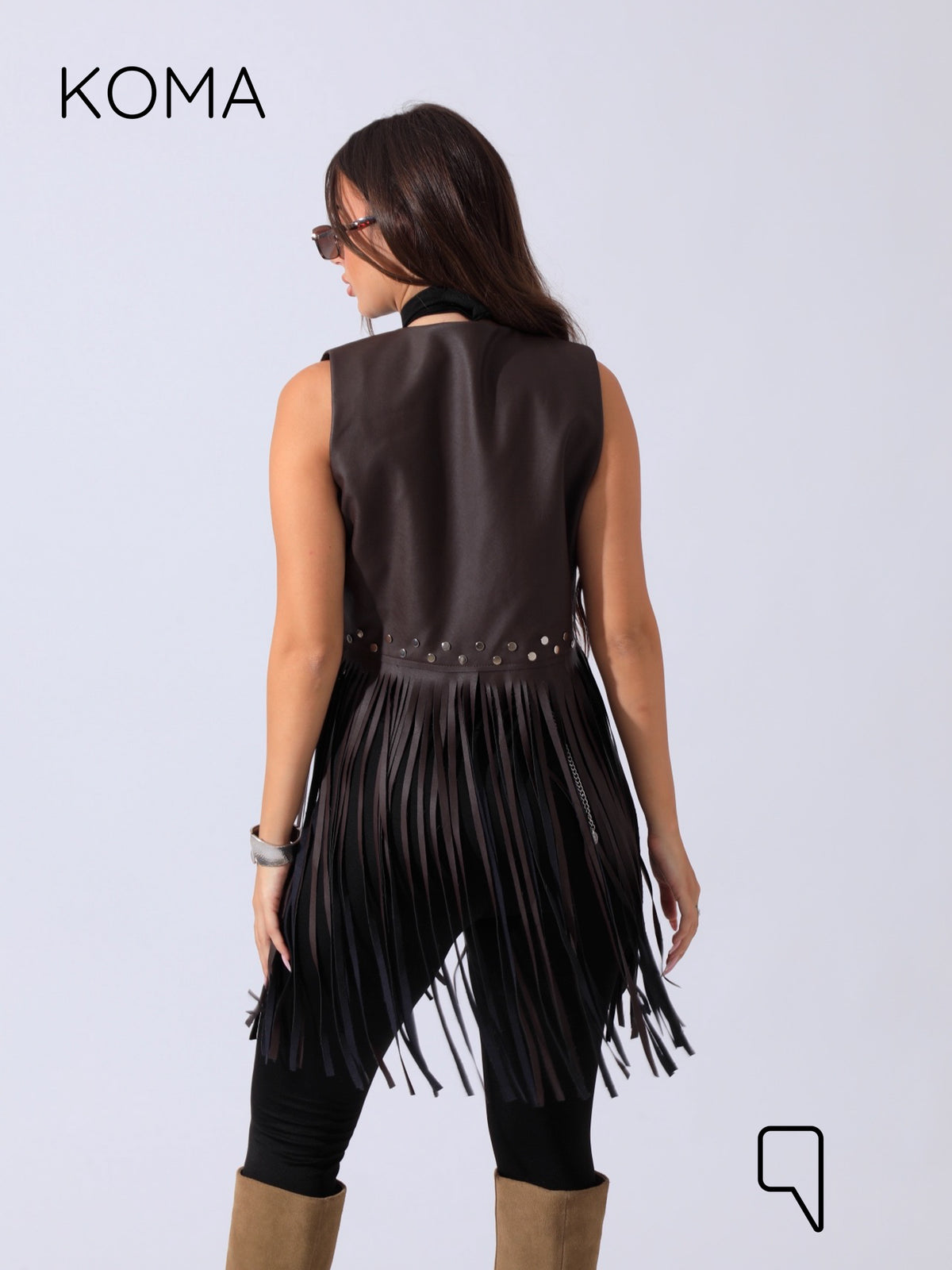 Nicci Leather Fringed Vest - Brown