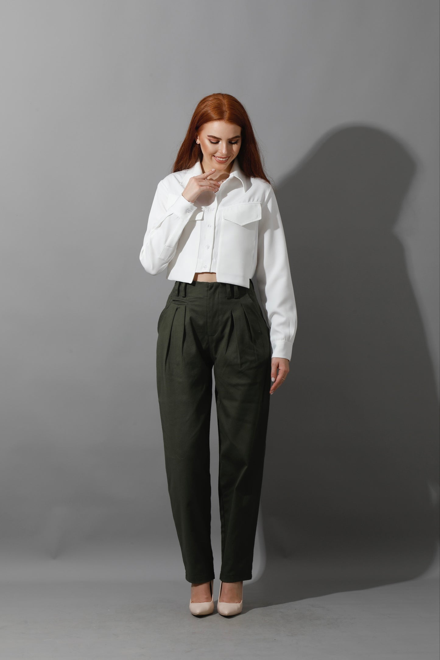 High Rise Paper-Bag Pants - Olive