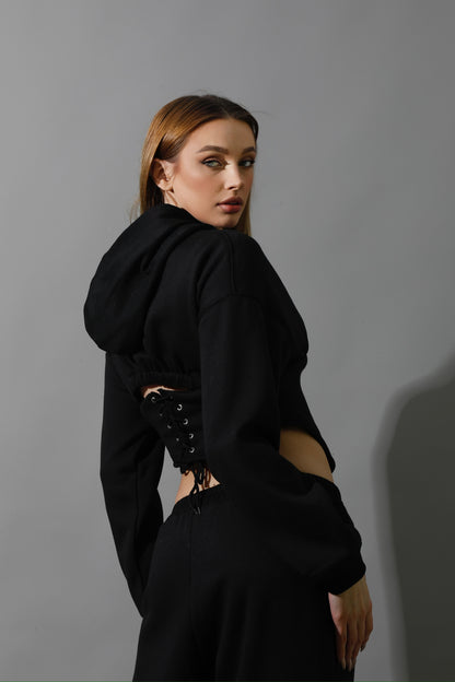 Corset Hoodie Set - Black