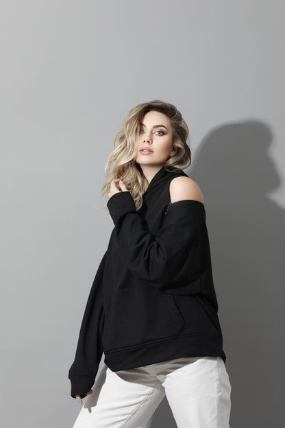 Zipped Oversized Hoodie - Black