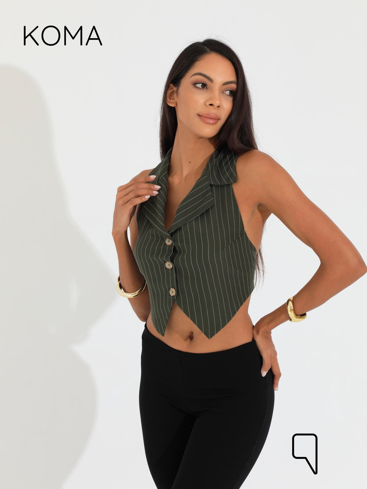 Beccy Backless Formal Vest - Stripped Olive