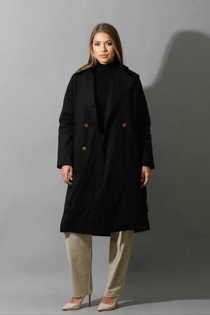 Wrapped Belted Trench Coat - Black
