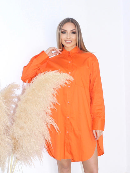 Oversized Shirt Dress - Orange