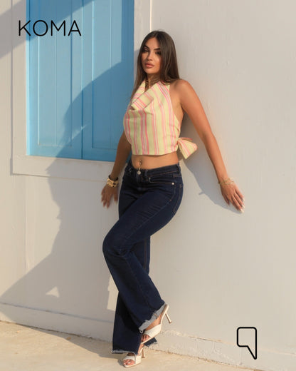 Ember Striped Tied Up Top - Yellow