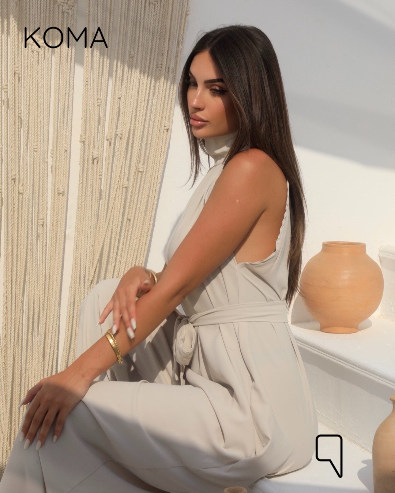 Georgie Sleeveless Wide Leg Jumpsuit - Beige