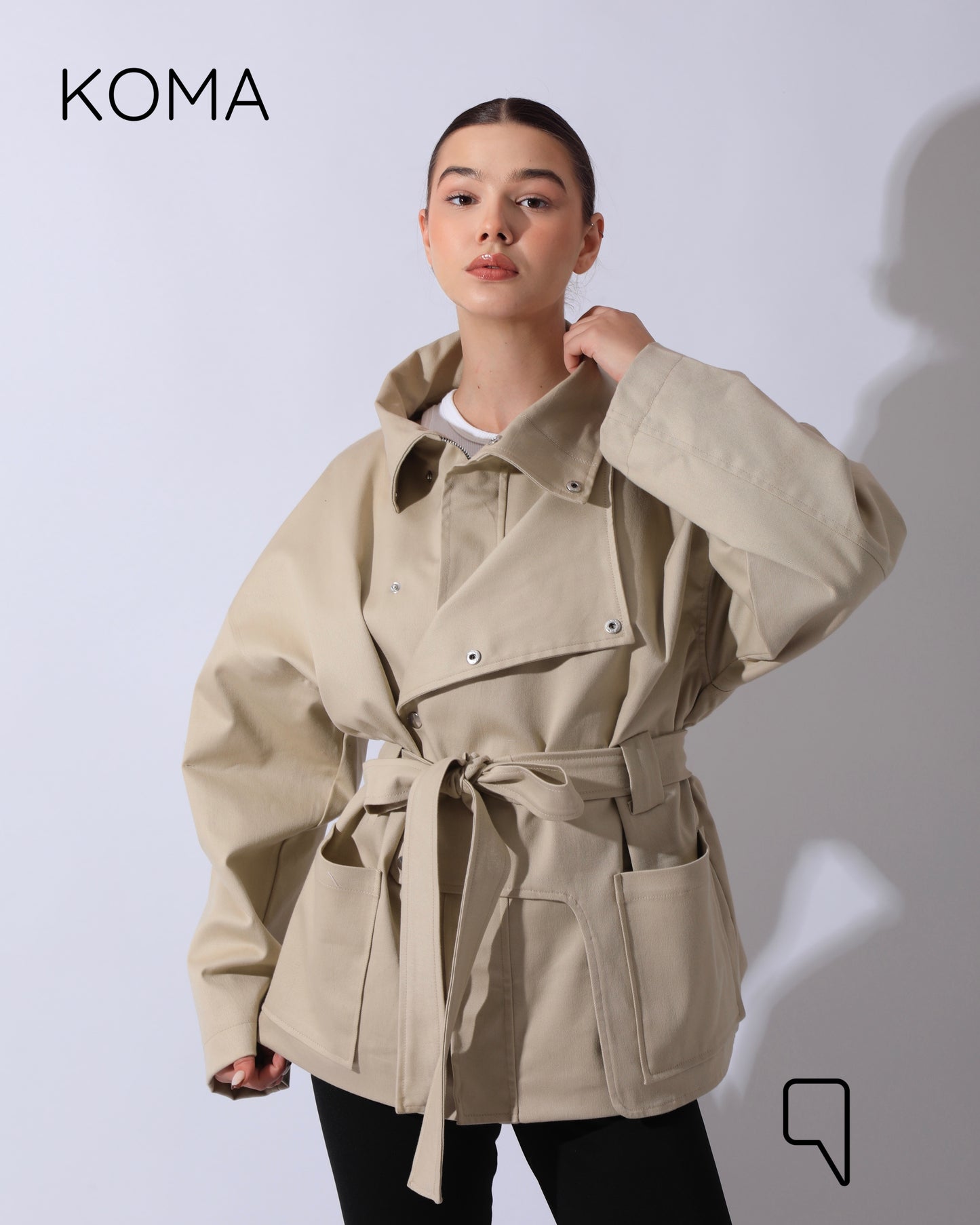 Elizabeth Funnel Neck Trench Coat - Beige