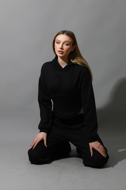 Corset Hoodie Set - Black