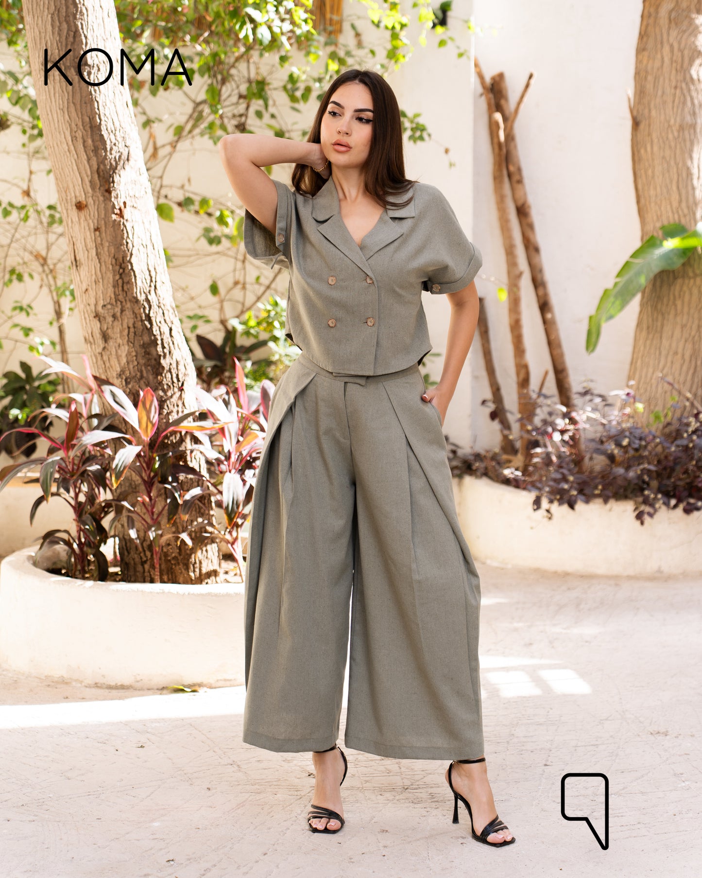 Mira Crossover Short Shirt & Cropped Pants Set - Matcha