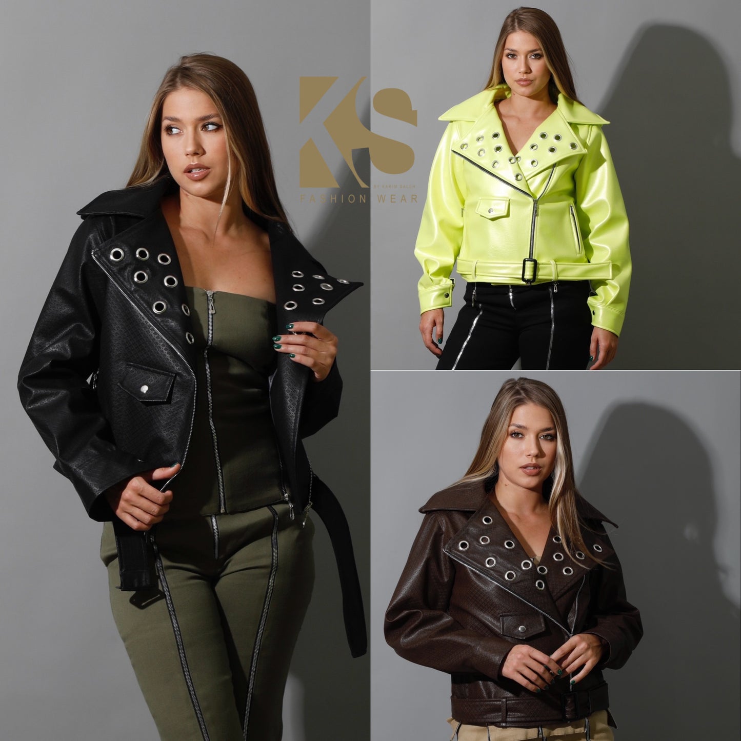 Textured Leather Biker Jacket - Black