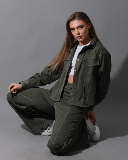Co-Ord Gabardine Cutout Shirt - Olive