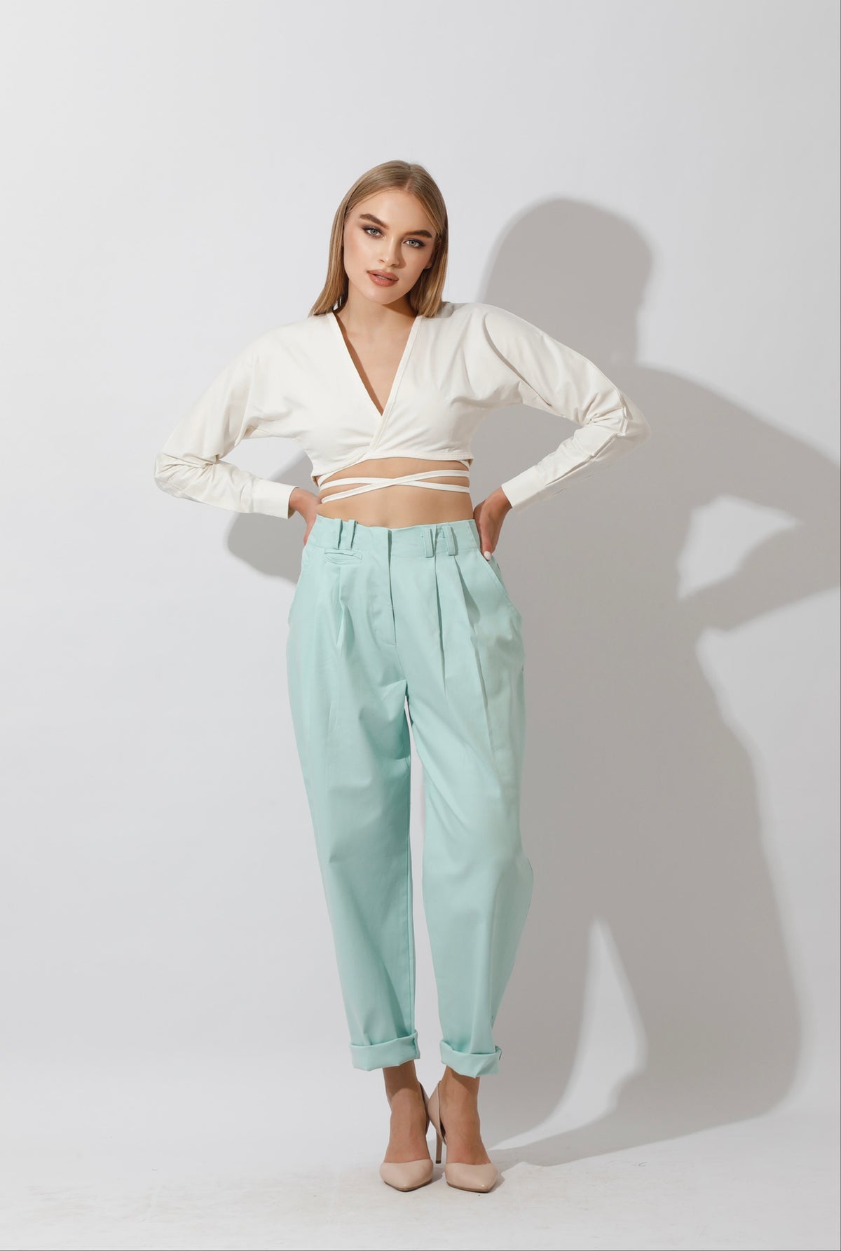 High Rise Paper-Bag Pants - Mint