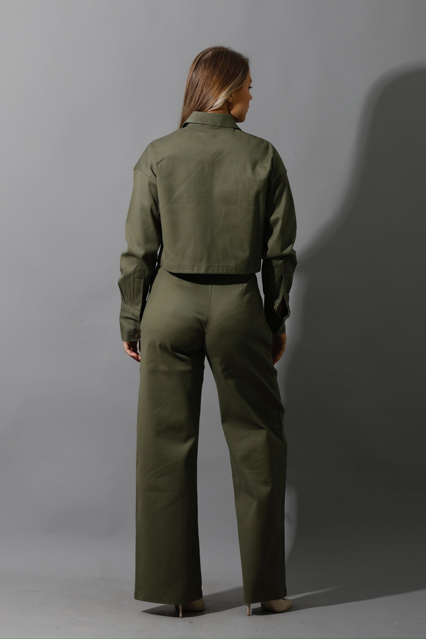 Co-ord Pleated Wide Leg Pants - Olive