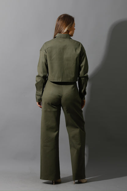 Co-ord Pleated Wide Leg Pants - Olive