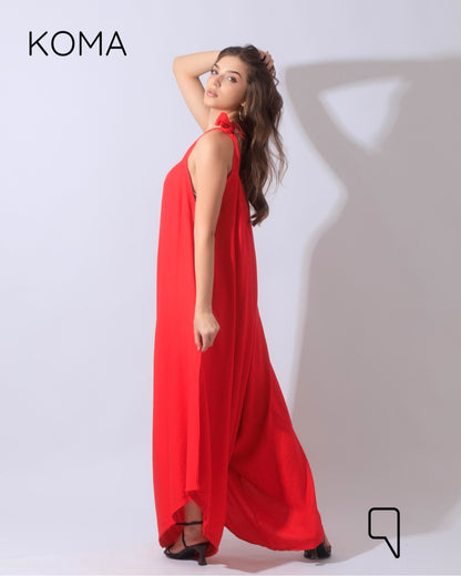 Tied Up Lose Jumpsuit - Red