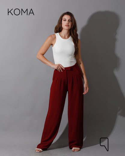 High Waist Straight Leg Trousers - Maroon