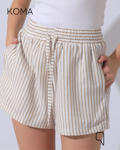 Aubrina Striped Blend Boxer Bermuda Shorts - White / Beige