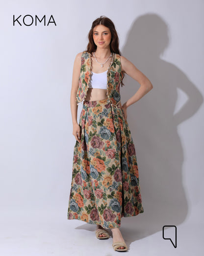 Rakhi Retro Jacquard Lace Sleeveless Set- Multicolored