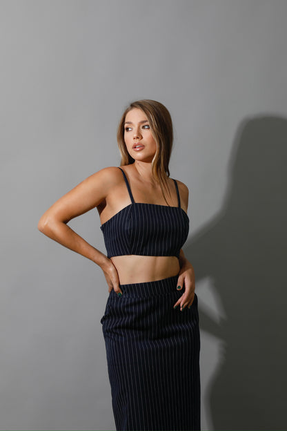 Striped Bra Top Co-Ord - Navy