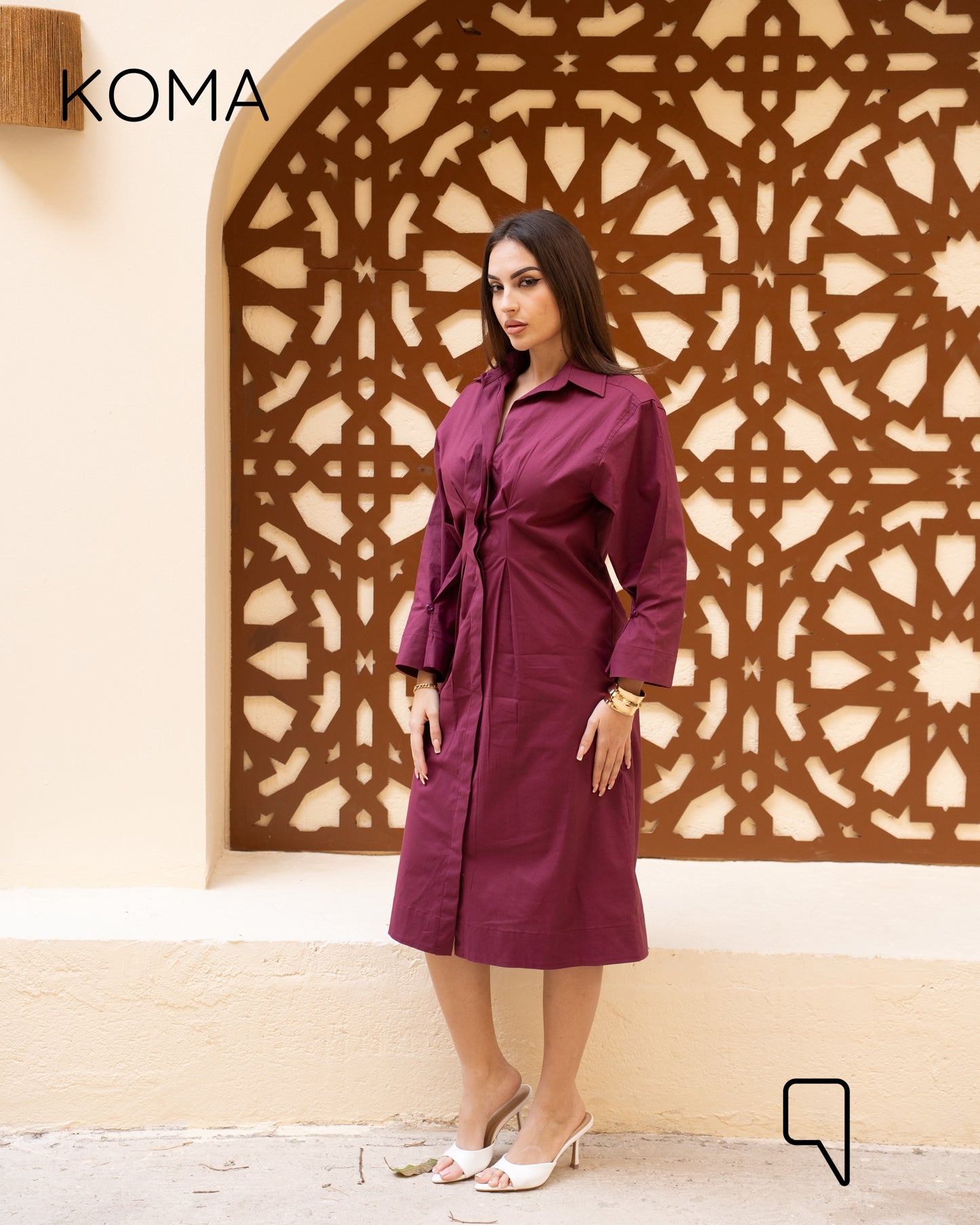 Abigail Midi pleated Shirt Dress - Maroon