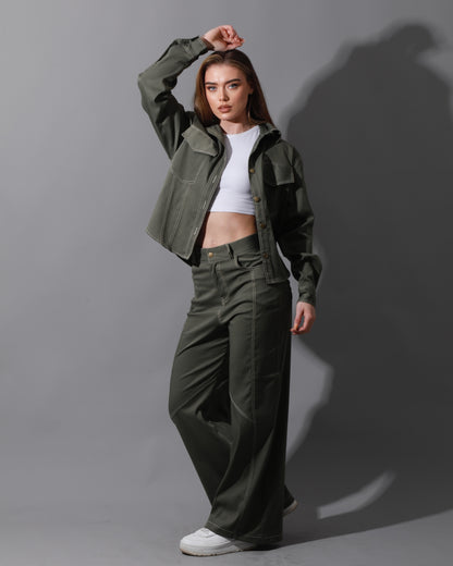 Co-Ord Gabardine Cutout Shirt - Olive