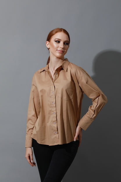 Back Slit Shirt - Beige