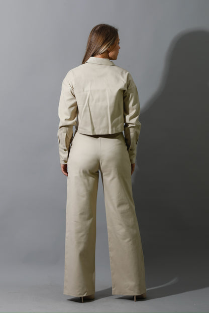 Co-ord Pleated Wide Leg Pants - Beige