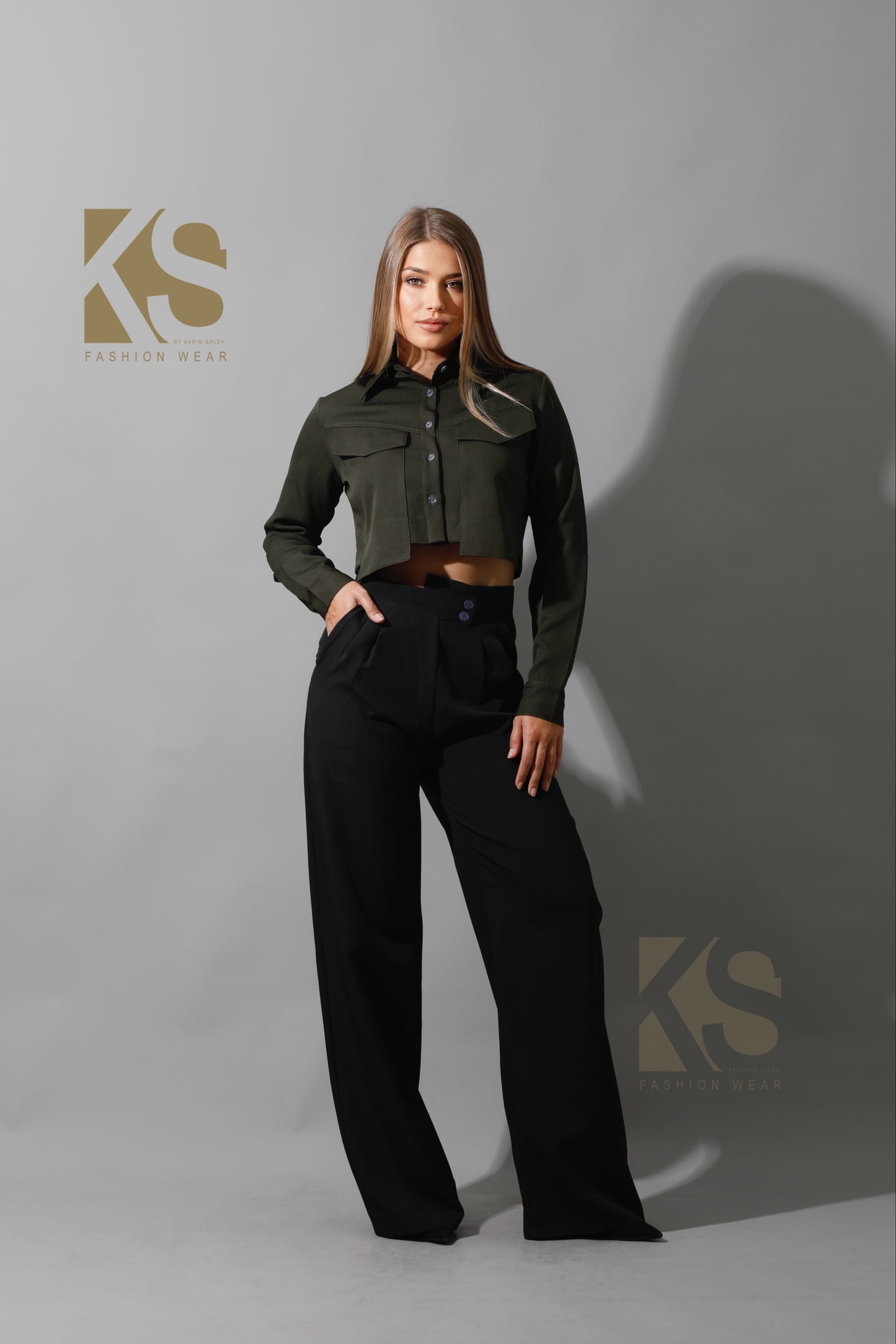 Pockets Cropped Shirt - Olive