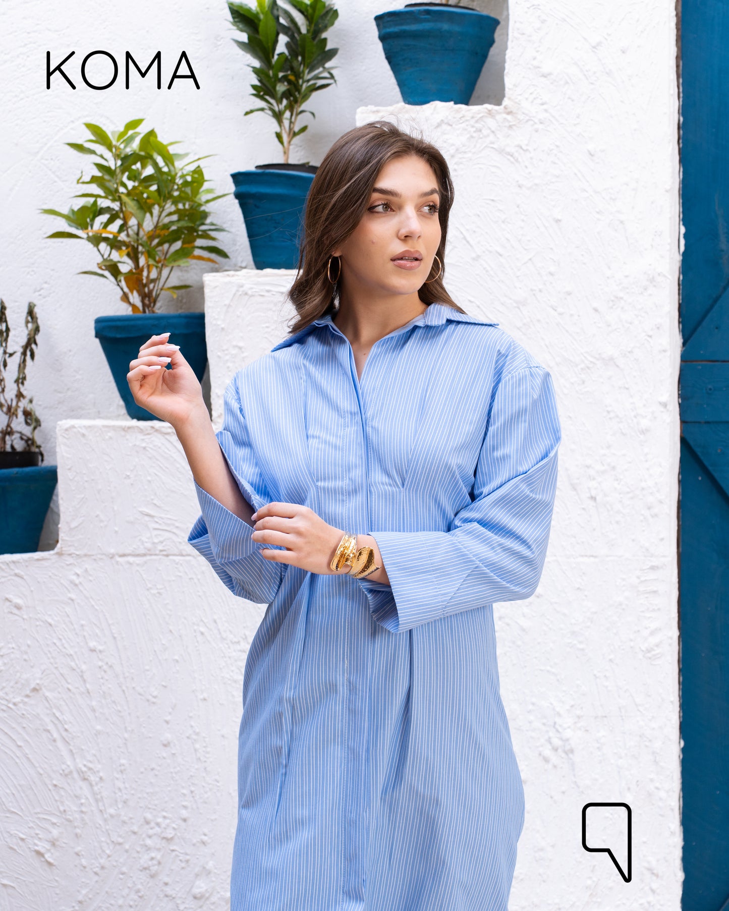 Abigail Striped Midi pleated Shirt Dress - Blue
