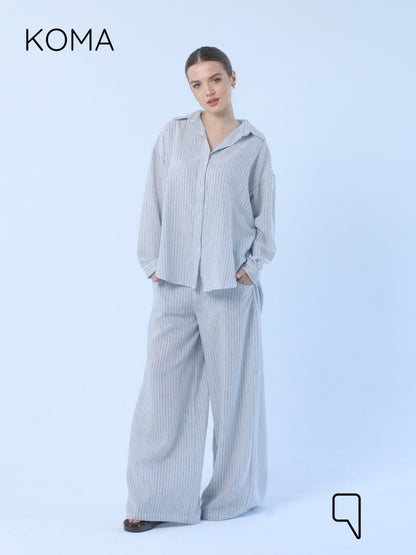 Matilda Long Sleeves Shirt & Wide Leg trousers - Striped Black