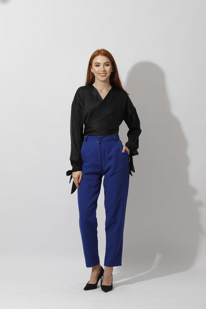 Wrap Tie Blouse - Black