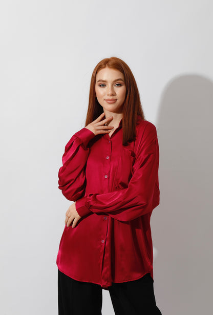 Oversized Satin Blouse - Orchid Purple
