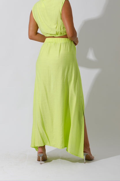 Co-Ord Maxi Side Slite Skirt - Lime Green