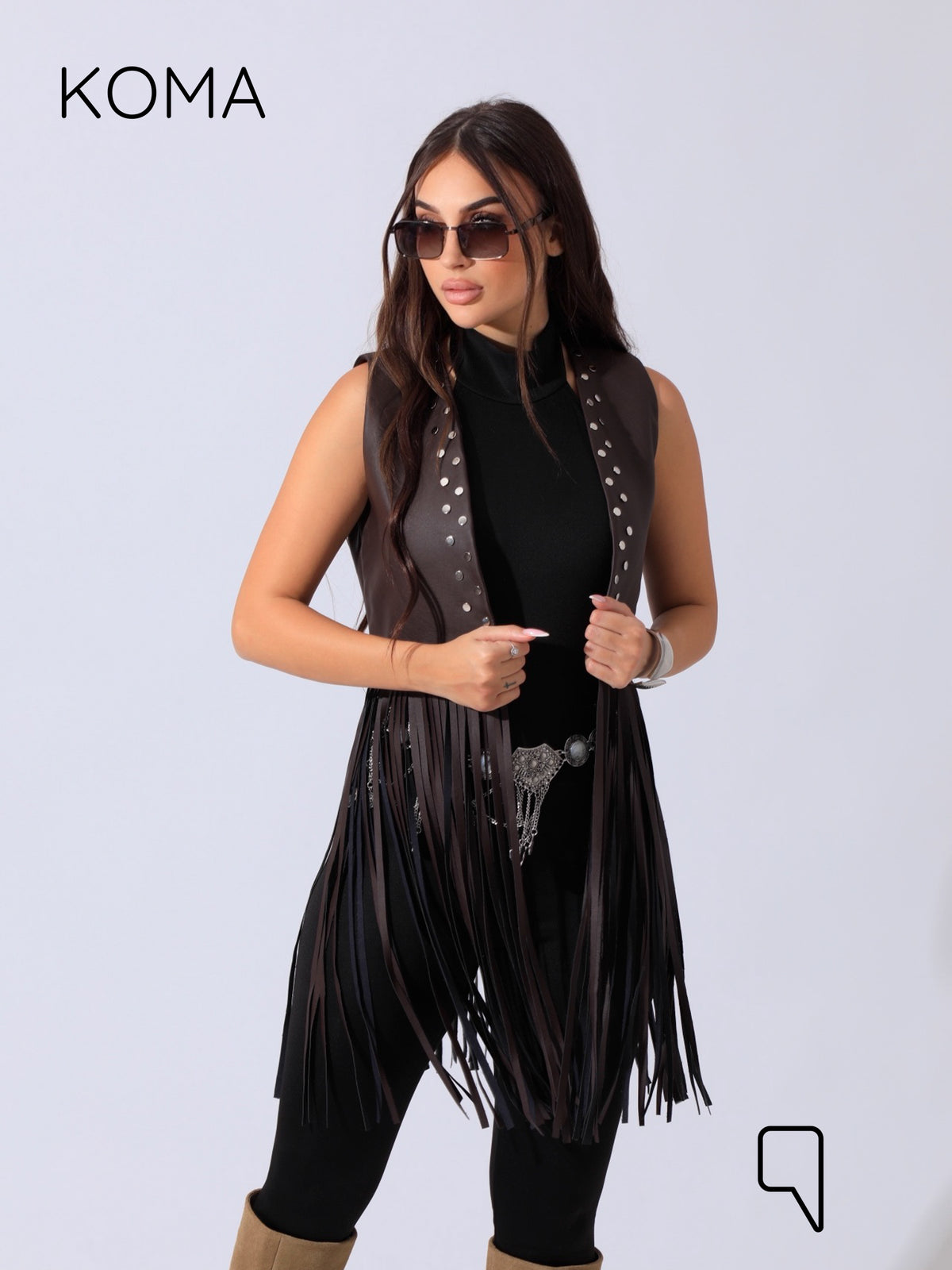 Nicci Leather Fringed Vest - Brown